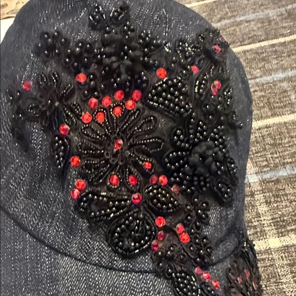 Elegant Black Cap with Red Embellishments , New Elegant Black Cap with Red Embellishments , New main image 4